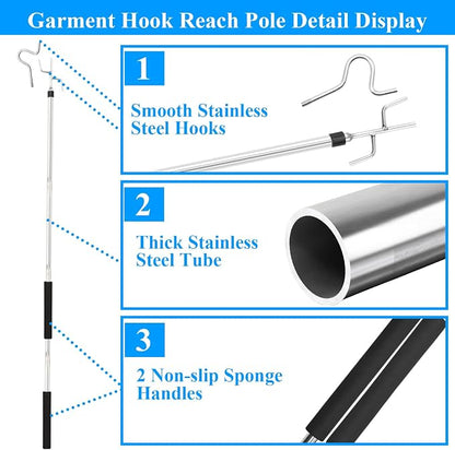 Clothes Hook Pole Heavy Duty, 32 to 80In Retail Clothing Hook Pole | Extra Long - Image 4