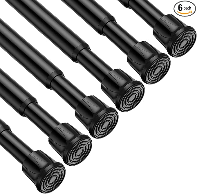 Spring Tension Curtain Rod 28-48'' 6 Pcs Black Adjustable Rods | 5/8'' Diameter by ZipGloTensionRod