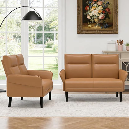 Faux Leather Loveseat with Wide Armrests, Slanted Shawl Arm 2-Seater Sofa - Image 8