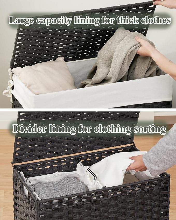 Laundry Hamper with Lid Wicker Laundry Basket 112 L Laundry Hampers Handwoven - Image 3