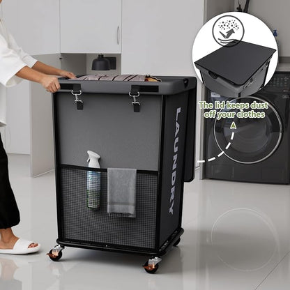 Laundry Hamper with Wheels and Lid, 150L Heavy Duty Rolling Laundry Basket - Image 7