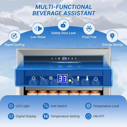 24" Beverage Refrigerator Undercounter | 180 Can Capacity | Built-In - Image 5