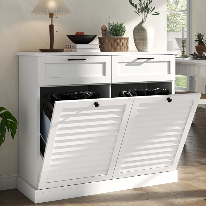 Double Tilt Out Laundry Hamper Cabinet, 30 Gallon Trash Can Cabinet - Image 7