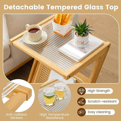 GOFLAME Rattan Side Table, Z-Shaped End Table - Image 5