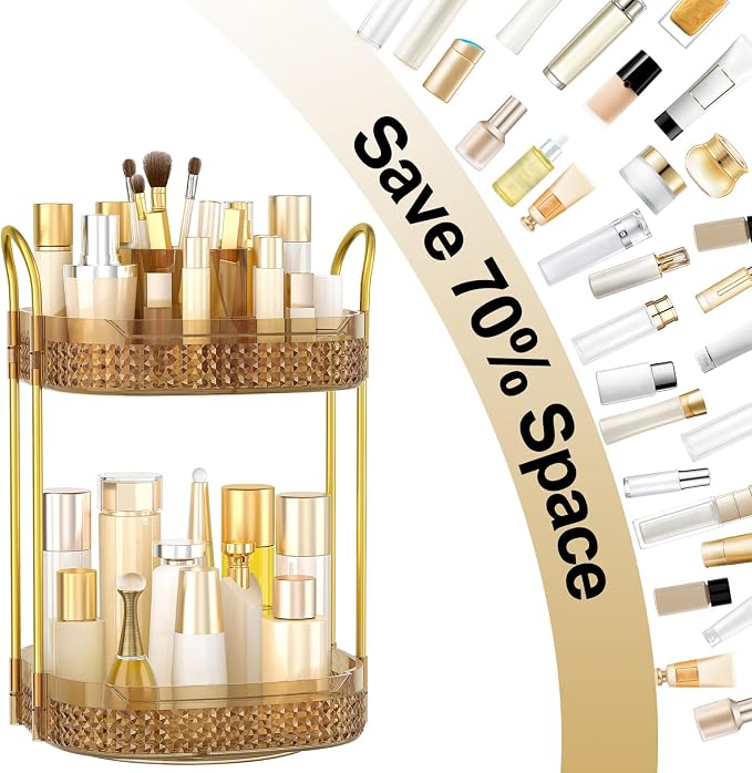 360° Rotating Makeup Organizer 2 Tier, Large Skincare Clear Make Up Storage - Image 2