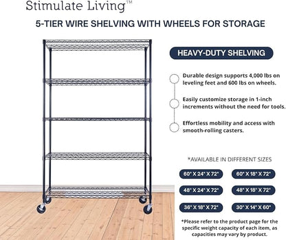 48"x18"x72" PRIME HEAVY DUTY Black 5-Tier Wire Shelving NSF 4000 LBS MAX - Image 6