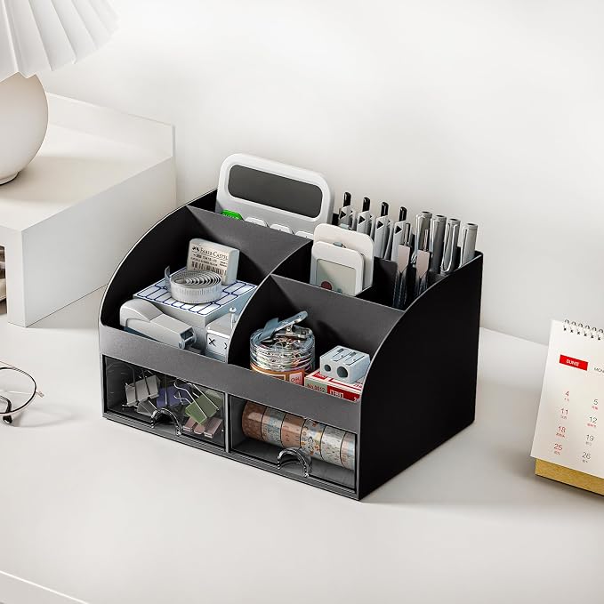 COMFYROOM Desk Organizer with 6 Compartments and 2 Drawers, Plastic Makeup - Image 4