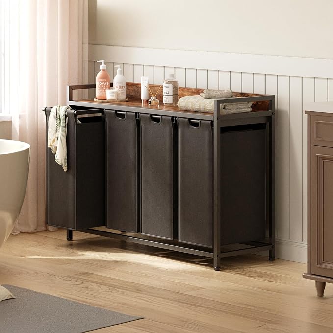 Laundry Hamper with Shelf, Laundry Basket 4 Section, Laundry Sorter with - Image 6