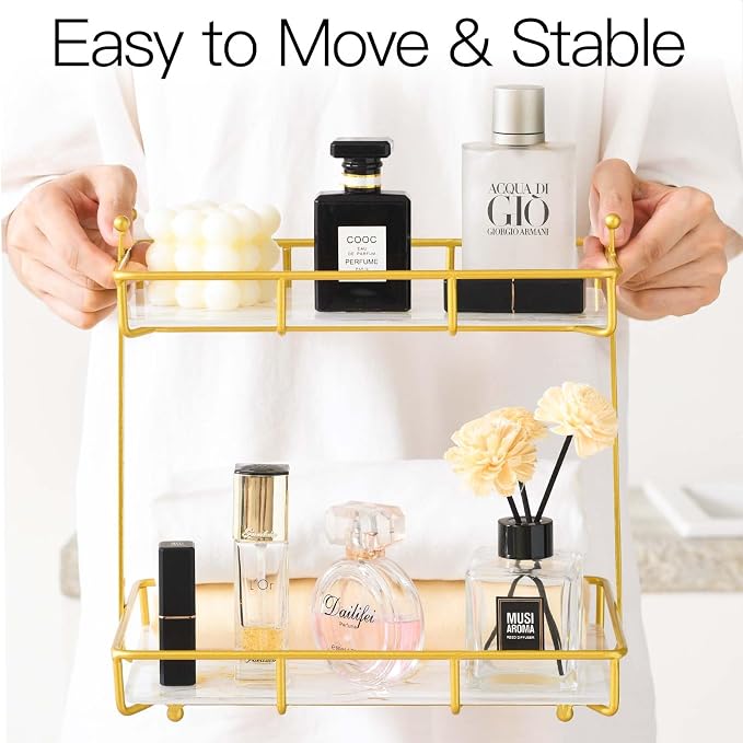 Bathroom Counter Organizer Makeup Organizer 2 Tier Vanity Tray Dresser - Image 3