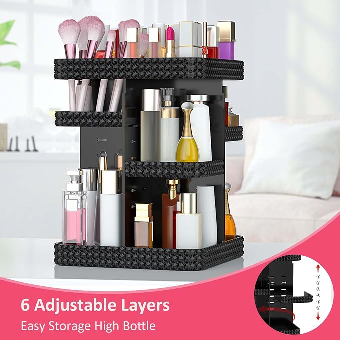 Rotating Makeup Organizer, Large Capacity Cosmetic Display Case, Acrylic - Image 4
