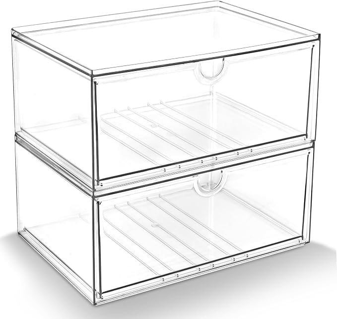 Prsildan Acrylic Makeup Organizer, 2 Pack Stackable Clear Storage Drawers by Prsildan