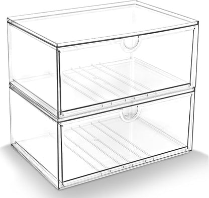 Prsildan Acrylic Makeup Organizer, 2 Pack Stackable Clear Storage Drawers by Prsildan
