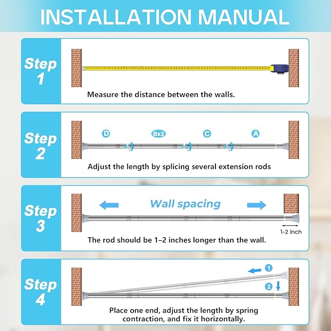 Spring Tension Curtain Rod 24-46 inch, Adjustable Expandable Tension Curtain - Image 7