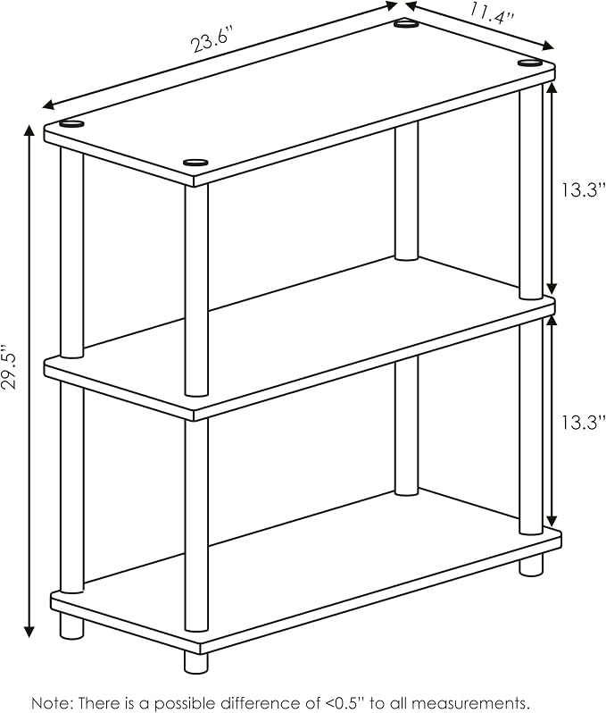 Furinno TURN-N-TUBE Storage Shelves, 3-Tier Book Shelf, Corner Shelf, Toolless - Image 3