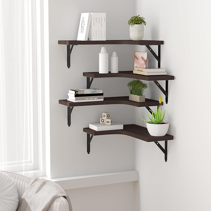 ROMGUAR CRAFT Corner Floating Shelves Wall Mounted Set of 4, Rustic Wood - Image 5