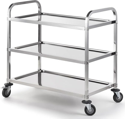 CURTA Stainless Steel Serving Trolley, Rolling Casters Brake Wheel, Commercial by CURTA