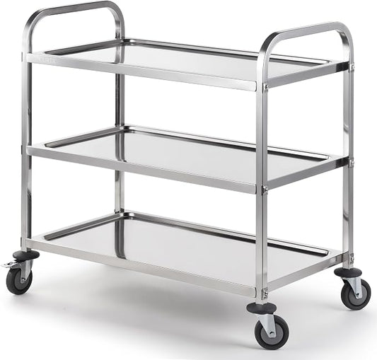 CURTA Stainless Steel Serving Trolley, Rolling Casters Brake Wheel, Commercial by CURTA