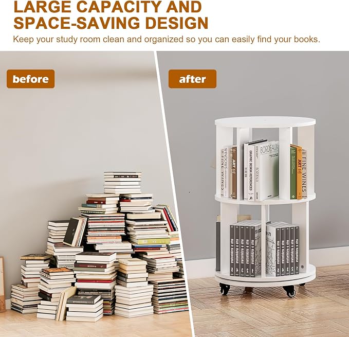 2 Tier Tier Rotating Bookshelf Tower, Spinning Bookshelf - Image 4