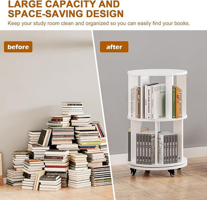 2 Tier Tier Rotating Bookshelf Tower, Spinning Bookshelf - Image 4