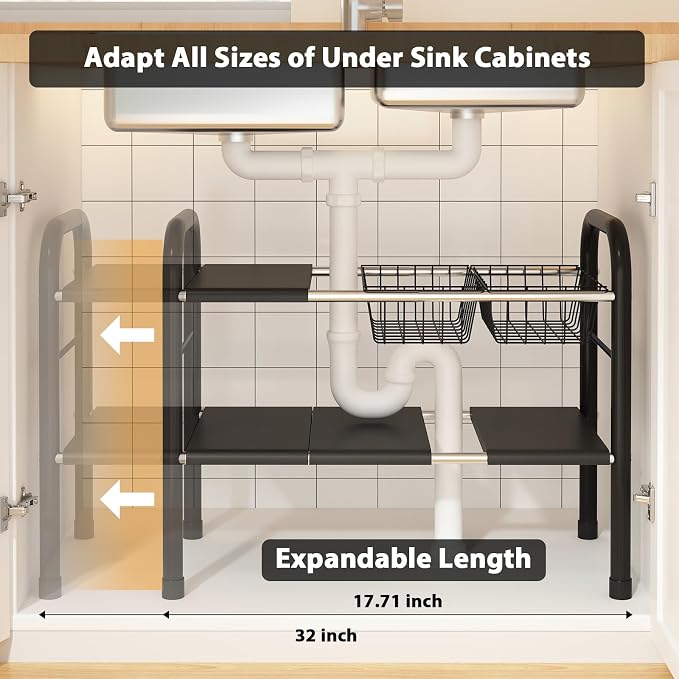 Expandable Under Sink Organizer, 2 Tier Under Sink Shelf - Image 2