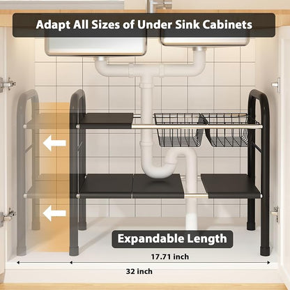 Expandable Under Sink Organizer, 2 Tier Under Sink Shelf - Image 2