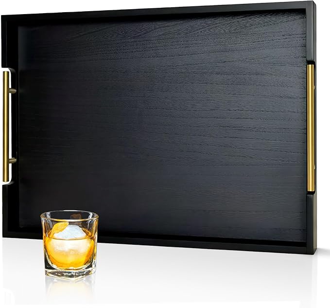 22 Inch Rectangle Black Ottoman Tray by OurMiao