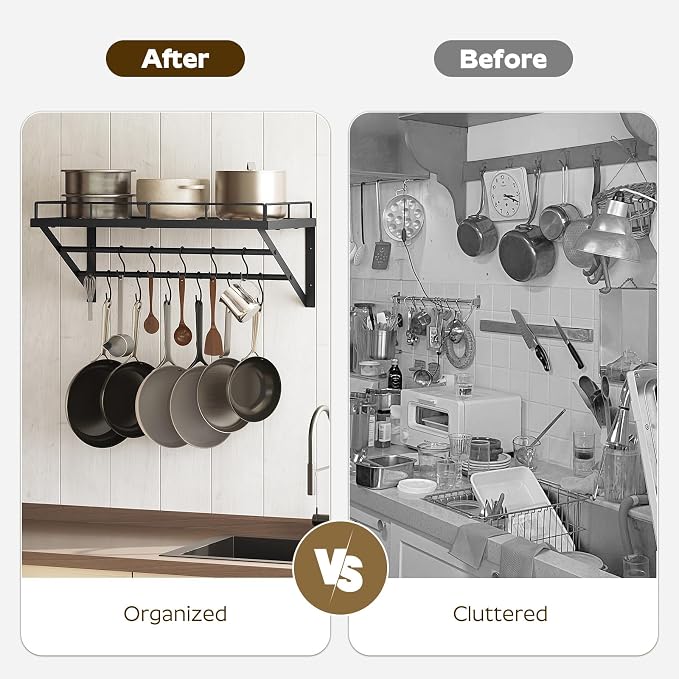 Wall Mounted Pot Rack, 23.8 Inch Pot and Pan Organizer - Image 7