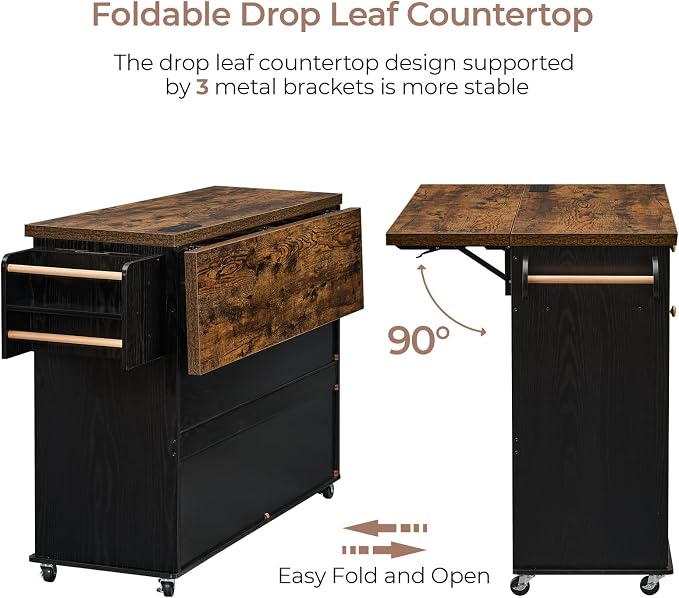 60.2" Kitchen Islands with Storage, Kitchen Island Cart with Trash Can Storage - Image 4