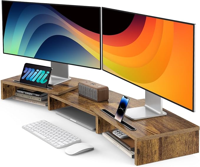 AMERIERGO Dual Monitor Stand Riser- 3 Shelf Screen Stand by AMERIERGO