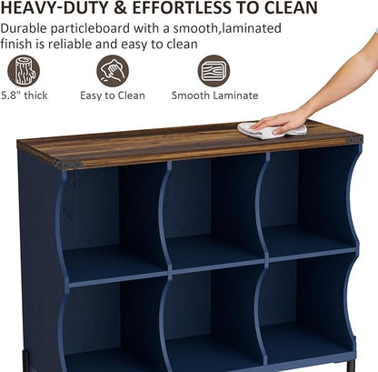 6 Cube Storage Shelf Organizer, Low Book Shelf Bookcase Entryway Table - Image 4
