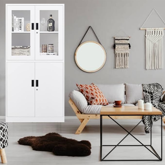 SISESOL Storage Cabinet with Glass Doors and Shelves, Freestanding Kitchen - Image 5
