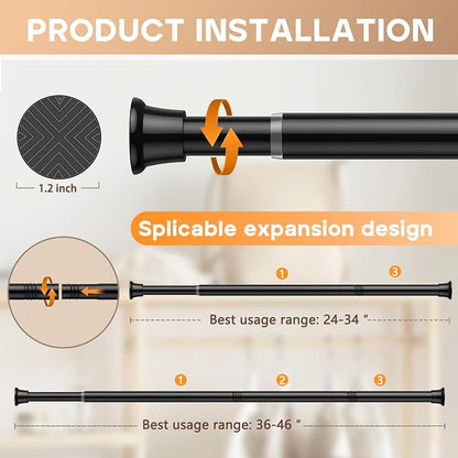 4PCS Black Shower Curtain Rod 23-46Inch, Tension Curtain Rods No Drilling | - Image 5