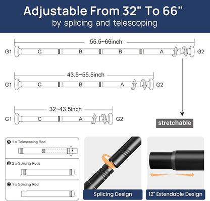 ENJOYBASICS 2 Pack Tension Curtain Rod, 32-66" Adjustable, No Tools, - Image 3