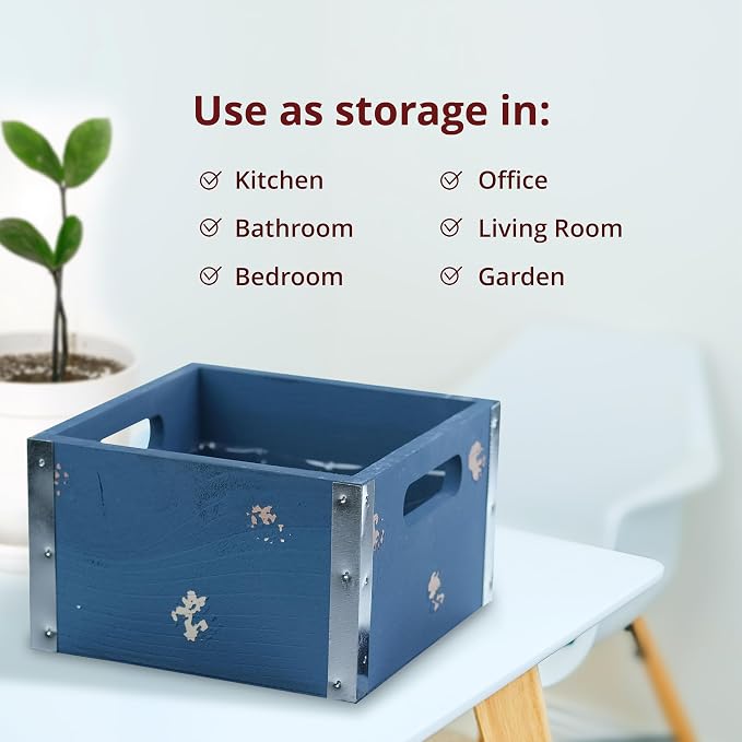 wald imports - Set of 3 Blue Wooden Crates - Image 4