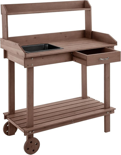 Wooden Potting Bench Outdoor Garden Work Table by Unknown