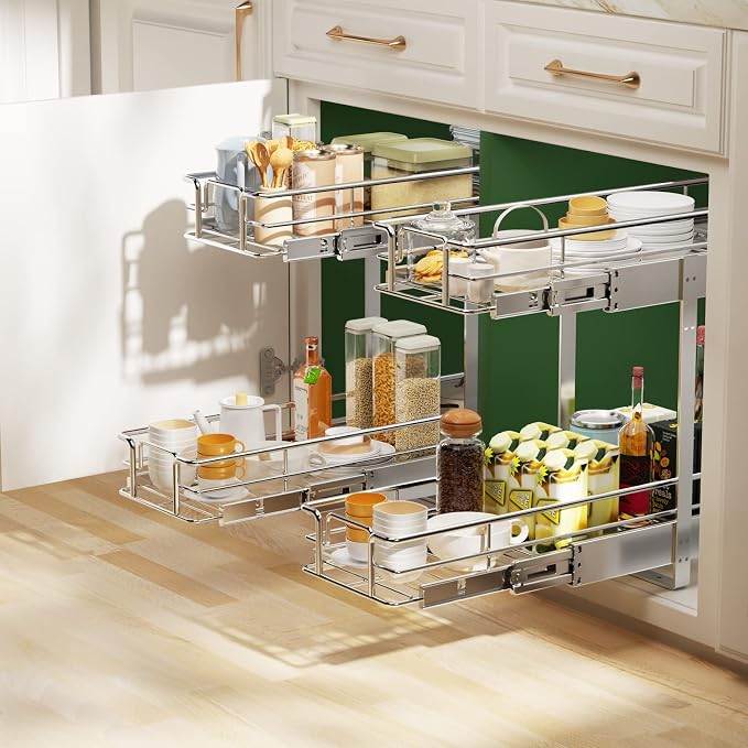 LOVMOR 2 Tier Individual Pull Out Cabinet Organizer 7½" W x 21½" D, Slide Out - Image 6
