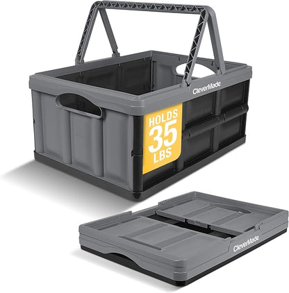 CleverMade Collapsible Shopping Basket, Recycled Plastic, Stone | Rigid walls by CleverMade