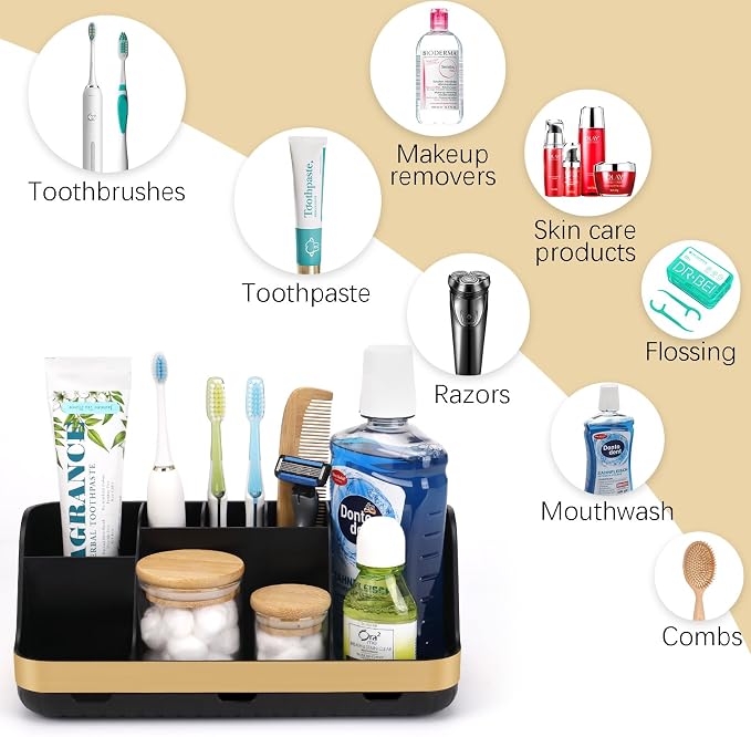 Gold Toothbrush Holders for Bathrooms Countertop Organizer - Image 5