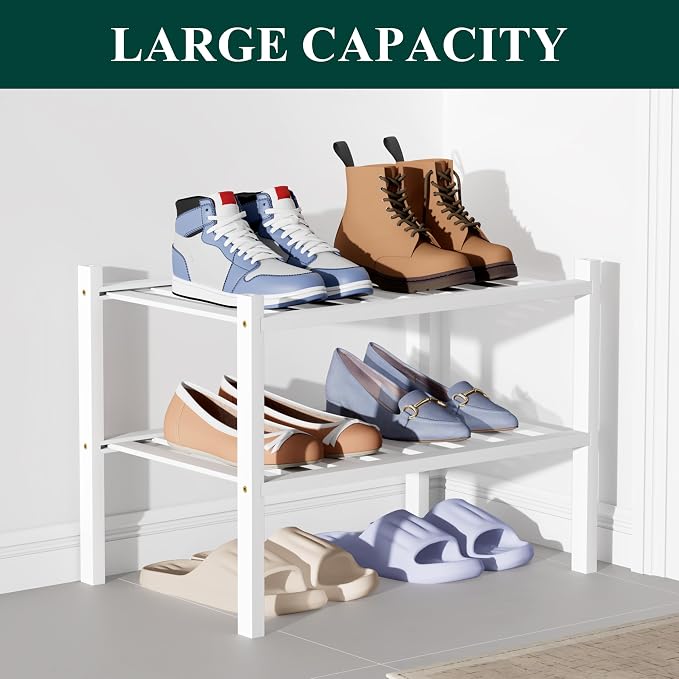 Smiry Bamboo Shoe Rack for Closet, 2 Tier Small Wooden Stackable Shoe Organizer - Image 5