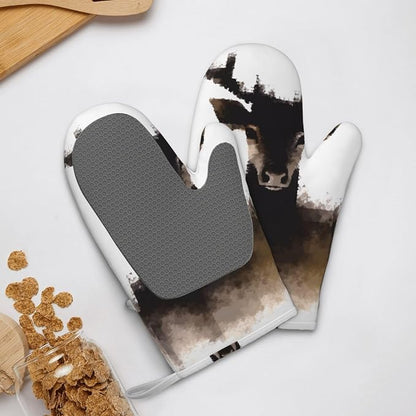 Deer Print Oven Mitts Set of 2, Heat Resistant Silicone Oven Mittens Gloves - Image 9