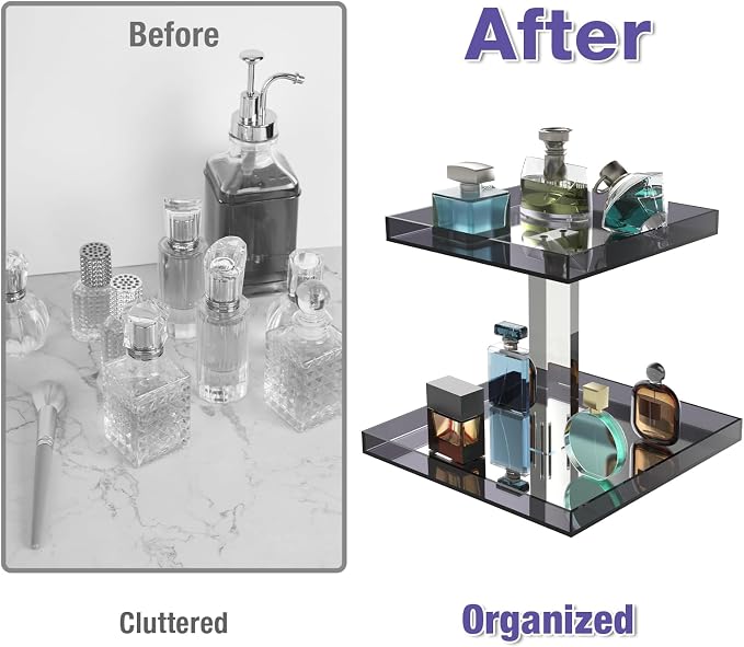 NiHome Acrylic Perfume Display Organizer, 2-Tier Cologne Organizer, Makeup - Image 3