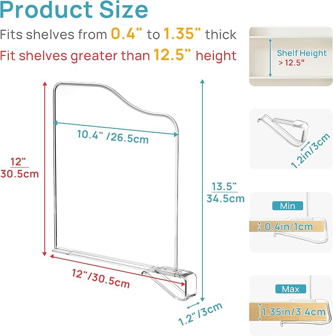 Vtopmart 12" Extra Tall x 12" Deep Shelf Dividers - Image 2