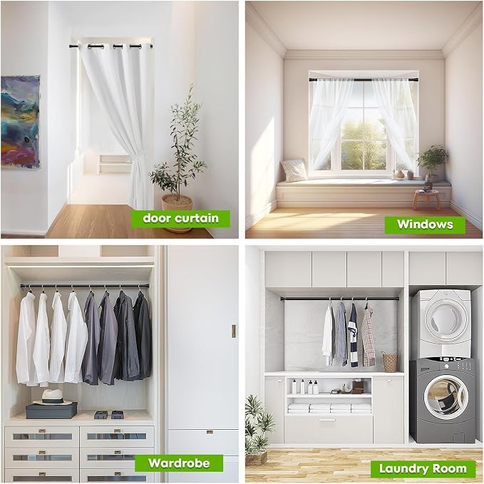 Tension Curtain Rod 2Pack Black Tension Rod Adjustable Curtain Rod No Drilling - Image 5