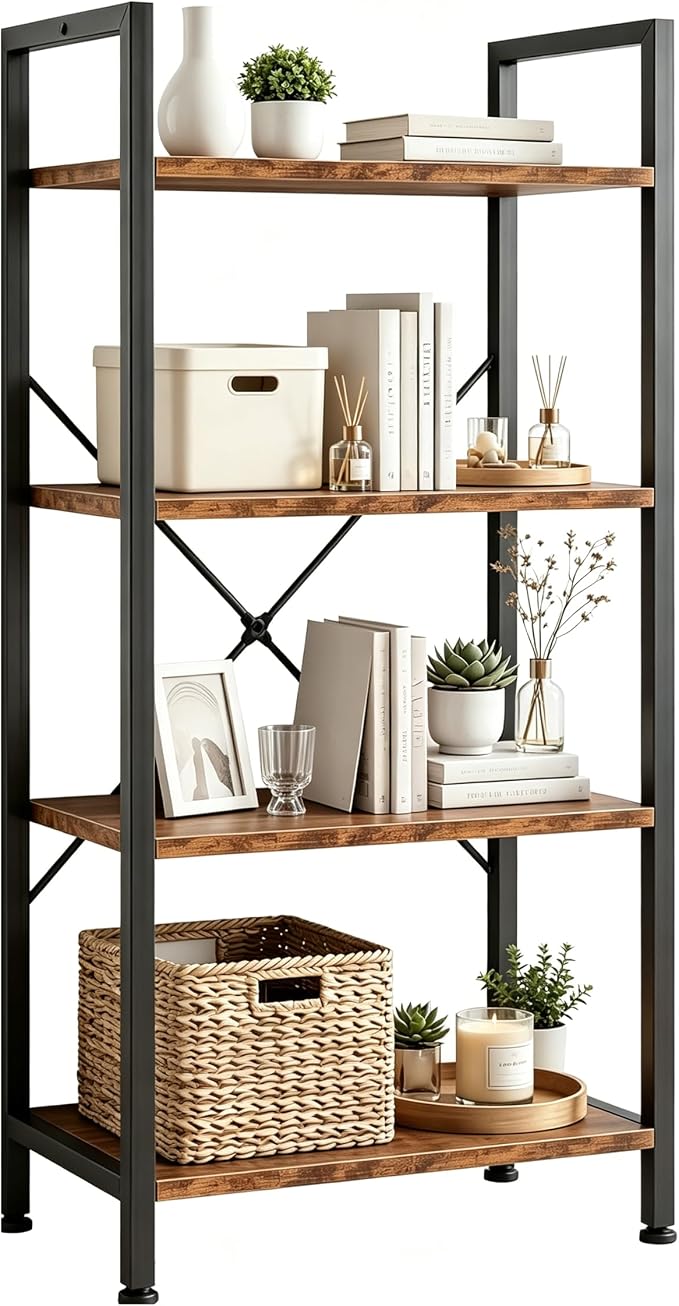HealSmart 4 Tier Bookshelf, Free Standing Book Shelf Home Office Bookcase Shelf by HealSmart