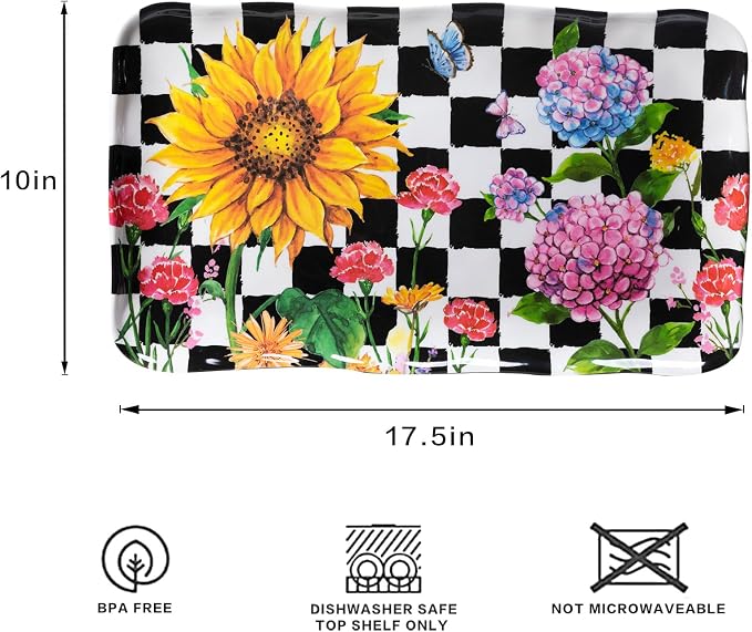 LEHAHA Rectangular Melamine Sunflower Serving Tray, 2-Piece Hydrangea Serving - Image 6