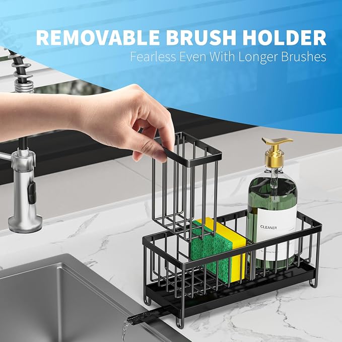 Cisily Black Sponge Holder for Kitchen Sink, Sink Caddy Organizer - Image 3