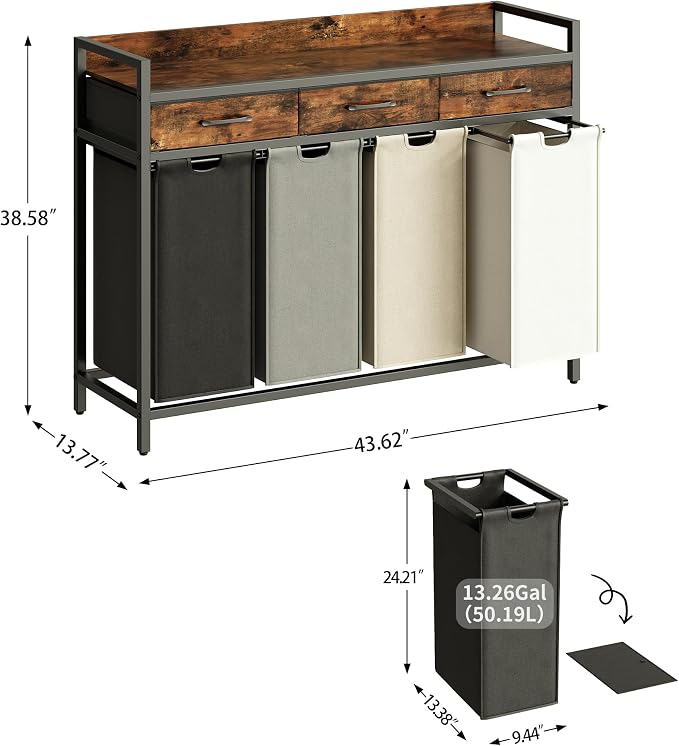 Herture Laundry Sorter 4 Section Laundry Hamper - Image 3