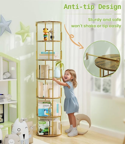 6 Tier Rotating Bookshelf Tower Round, 74” Tall Spinning Bookshelf Tower - Image 6
