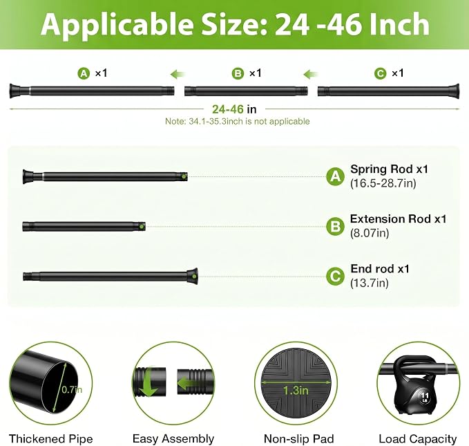 2Pcs Spring Tension Curtain Rod 24-46 Inch, Adjustable Tension Rod - Image 3