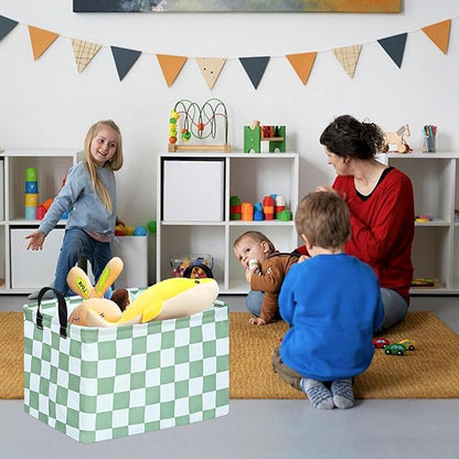 MAIZMZ Sage Checkered Storage Basket Baby Toys Organizer Bins Decorative Gifts - Image 3